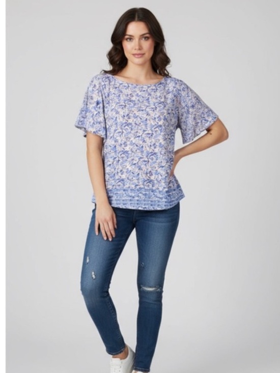 Lucky Brand Tops - NWT Lucky Brand Floral Flutter Sleeve Keyhole Back Shirt L